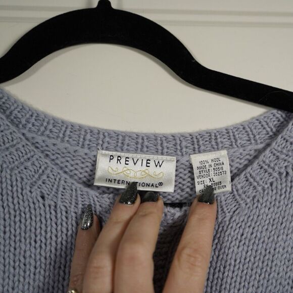 VTG Preview International 100% Wool Zip Up Blue Heavy Cardigan Fair isle Trim XL - Picture 2 of 4